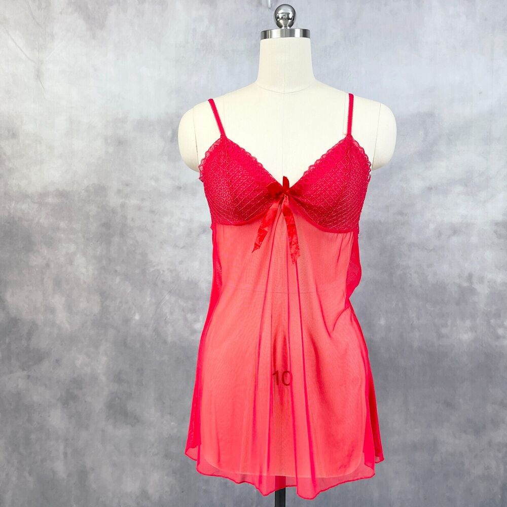 Very Sexy Chemise Nightie Slip Dress Womens 10‎ Red Sheer Whimsy Fairy Dainty